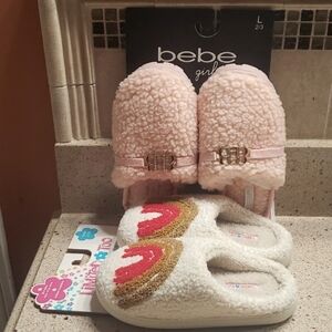 BeBe & Limited Too GIRLS Slip -on SLIPPERS Both Sz. L 2/3